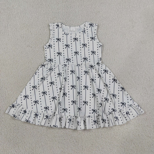 Baby Girls Kids Sleeveless Black Bows Stripes Knee Length Dress Clothes