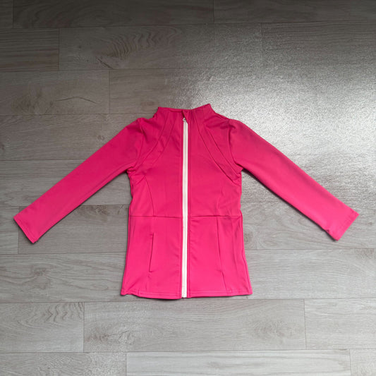 No moq Preorder Baby Girls Kids Long Sleeves Hot Pink Pockets Yoga Active Zipper Tops