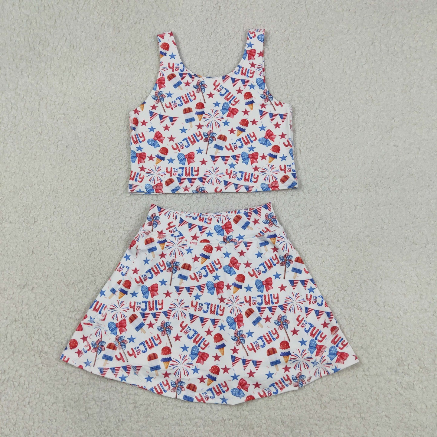 Baby Girls Popsicles Stars Bows Tops Skirt Shorts 4th of July Yoga Clothes Set