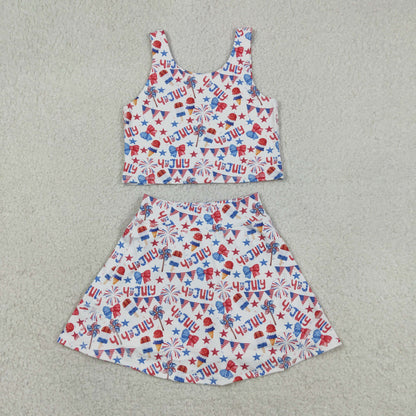 Baby Girls Popsicles Stars Bows Tops Skirt Shorts 4th of July Yoga Clothes Set