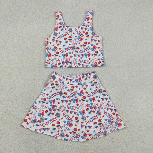 Baby Girls Popsicles Stars Bows Tops Skirt Shorts 4th of July Yoga Clothes Set