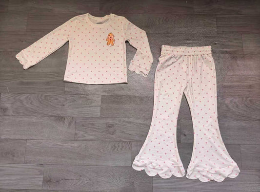 No moq Preorder Baby Girls Kids Embroidery Gingerbread Shirt Scallop Pants Set Christmas Clothes