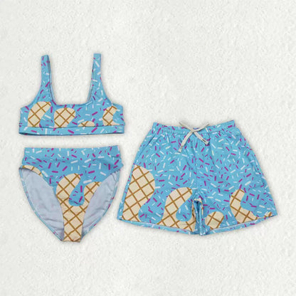 RTS Sibling Adult Family Men Blue Drip Sprinkles Trunks Women Swimsuit