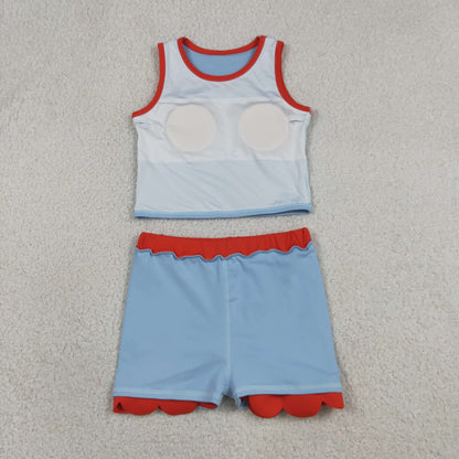 Baby Girls Kids Shirt Scallop Skirt Shorts Yoga Active Blue Red Set Clothes