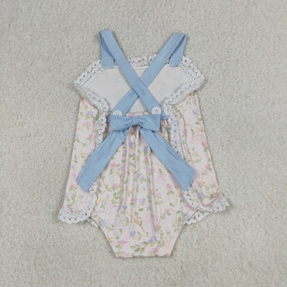 Baby Girls Infant Floral Bows Sleeveless Bubble Romper Summer Clothes