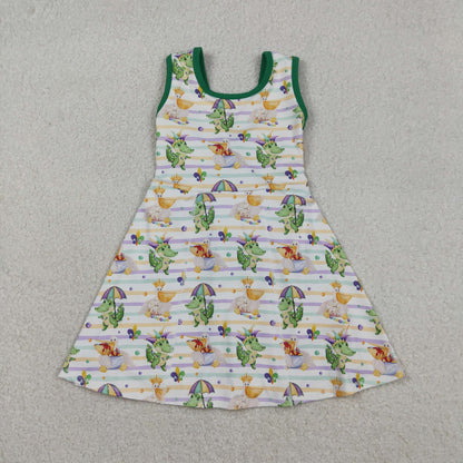 Baby Girls Kids Sleeveless Anchors Mardi Gras Yoga Shorts Knee Length Dress