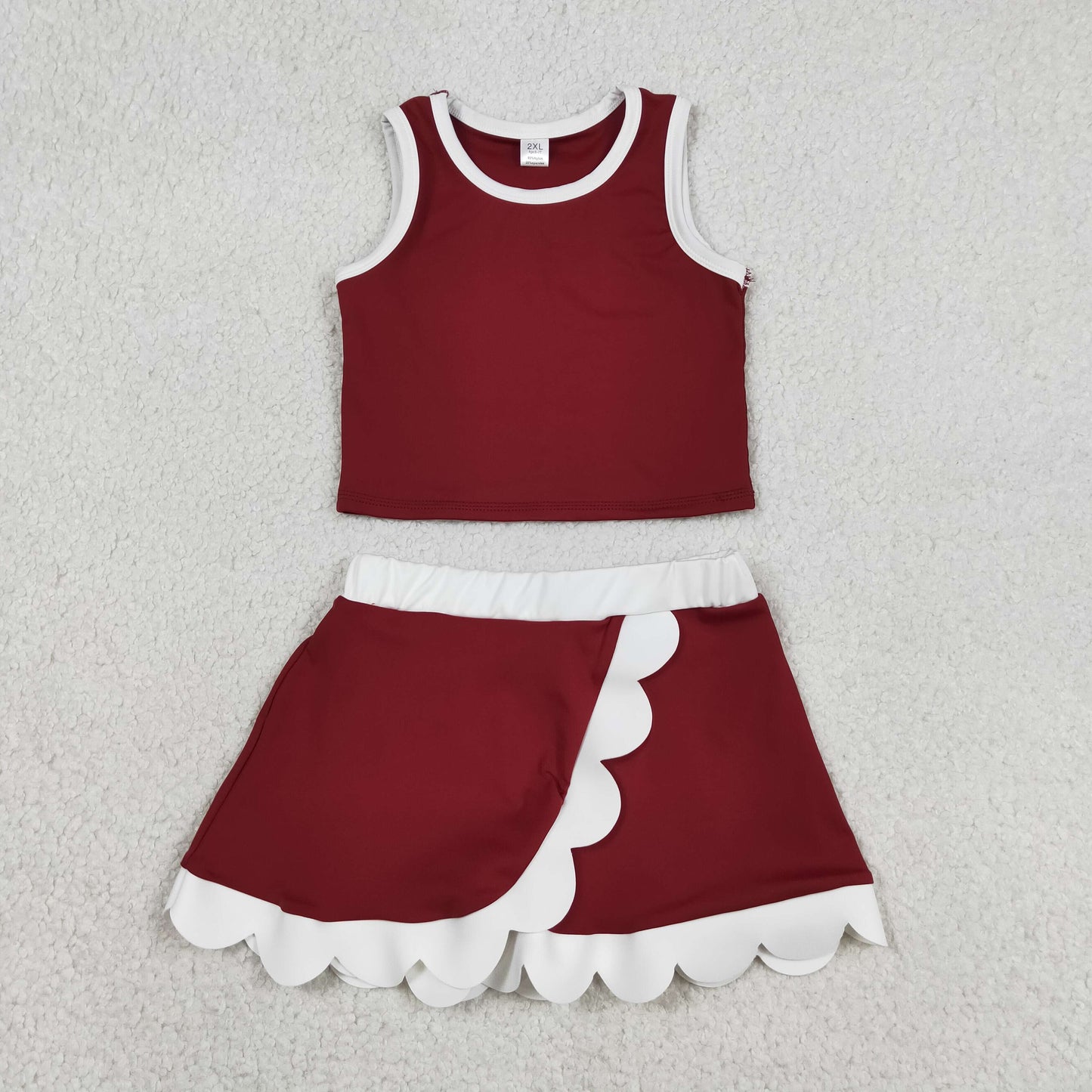 Baby Girls Kids Shirt Scallop Skirt Shorts Yoga Active Dark Red Set Clothes