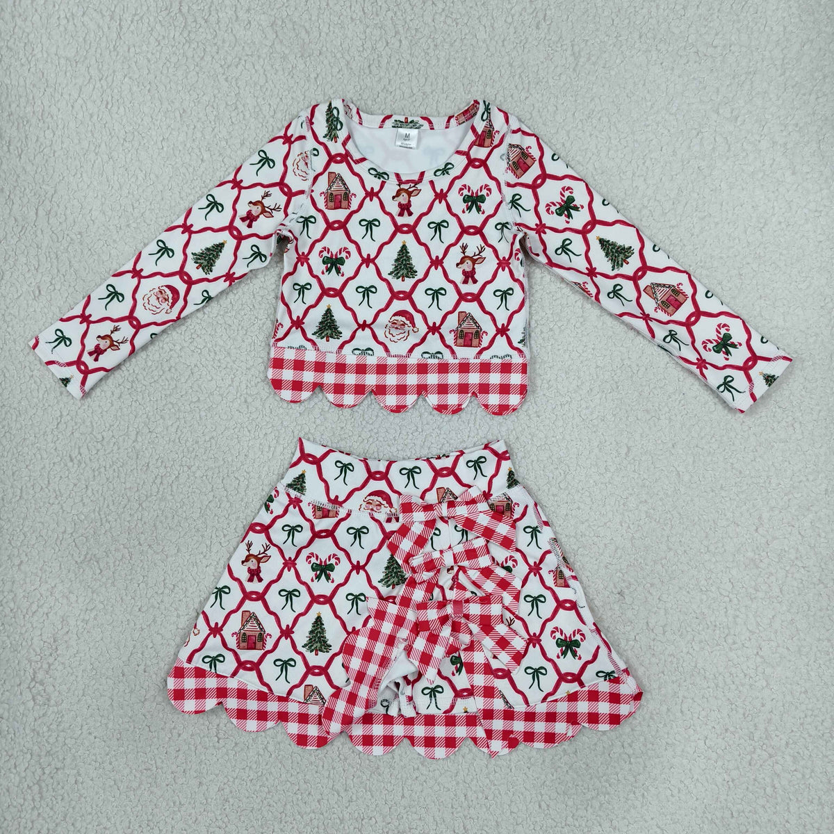 Baby Girls Kids Christmas Santa Shirt Bows Scallop Skirt Shorts Yoga Active Set Clothes