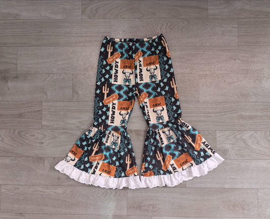 Baby Girls Kids Aztec Cow Bows Western Bell Pants