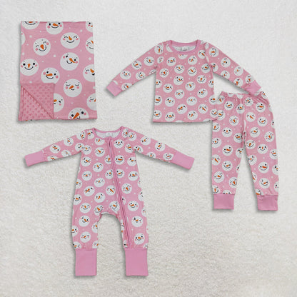 Sibling Baby Girls Kids Pink Long Sleeves Zipper Romper Sets Pajamas Blankets Christmas Clothes