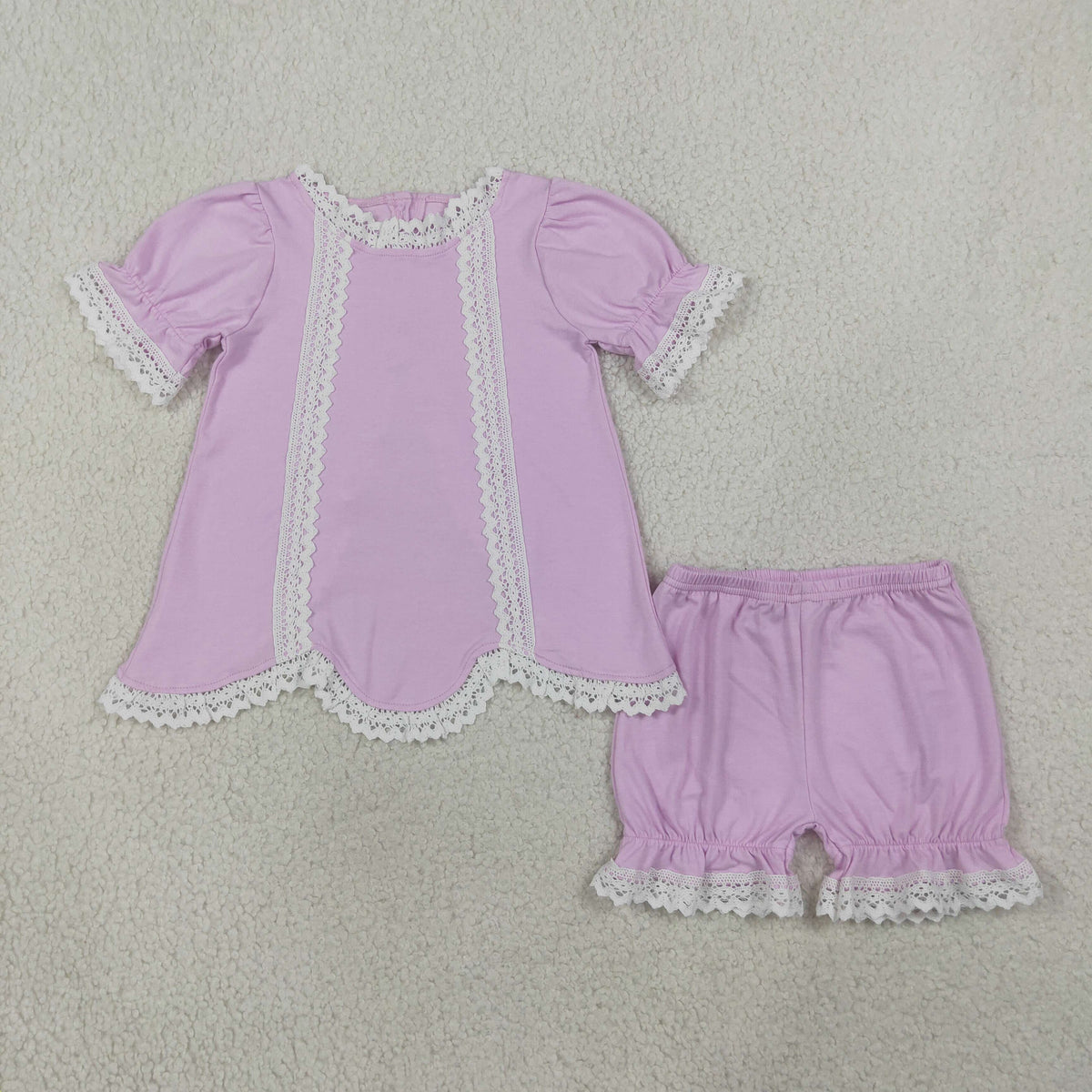 Baby Girls Kids Short Sleeves Scallop Tunic Lace Shorts Set Summer Clothes