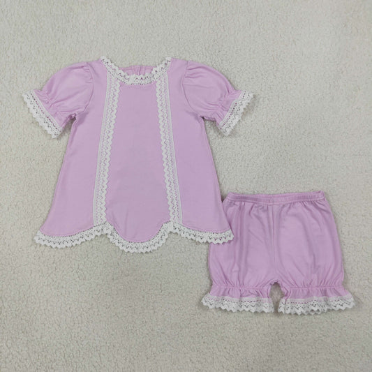 Baby Girls Kids Short Sleeves Scallop Tunic Lace Shorts Set Summer Clothes