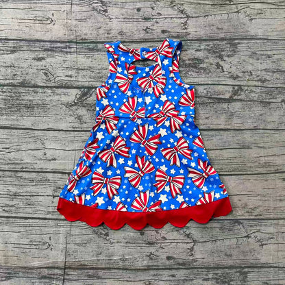 Preorder Baby Girls Bows Stars 4th of July Yoga Active Shorts Knee Length Scallop Dress