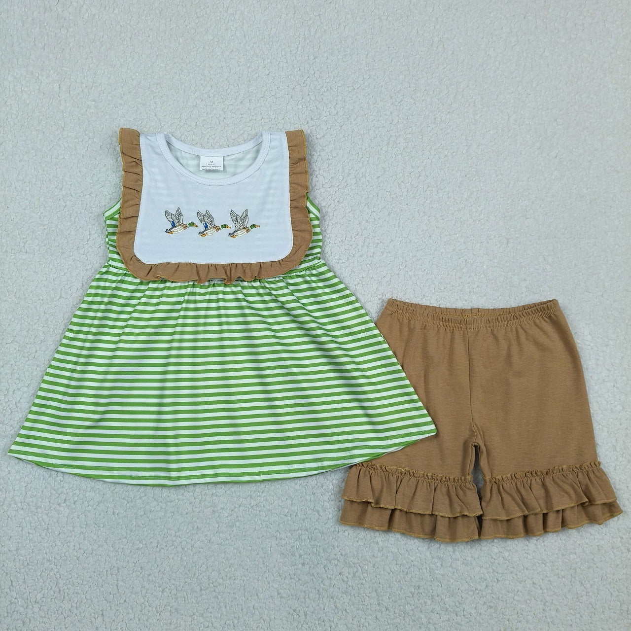 Sibling Baby Boys Girls Embroidery Ducks Green Stripes Rompers Sets Summer Clothes