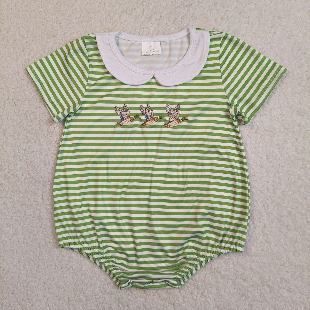 Sibling Baby Boys Girls Embroidery Ducks Green Stripes Rompers Sets Summer Clothes