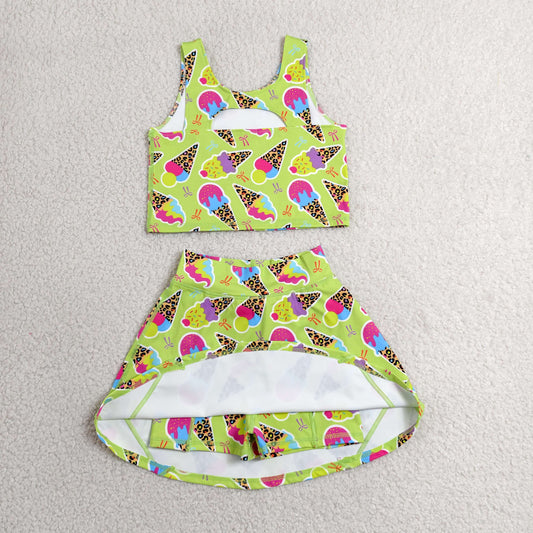 Baby Girl Kids Sleeveless Popsicle Tops Skirt Shorts Yoga Active Green Outfit Clothes