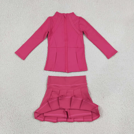 Baby Girls Kids Long Sleeves Zipper Cardigan Skirt Shorts Pink Set Yoga Active Clothes