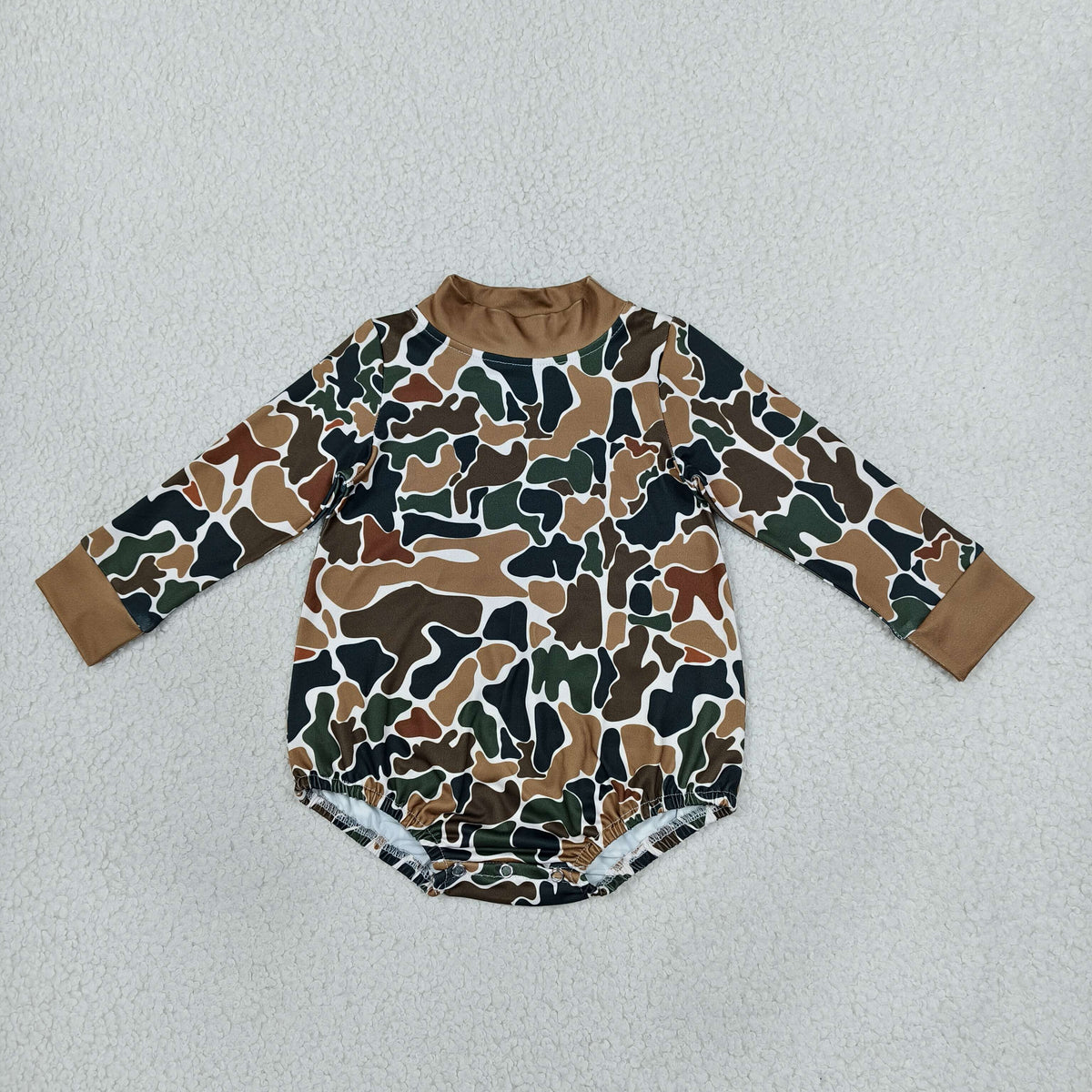 Baby Boys Infant Long Sleeves Brown Camo Bubble Romper Mock Neck‌ Clothes