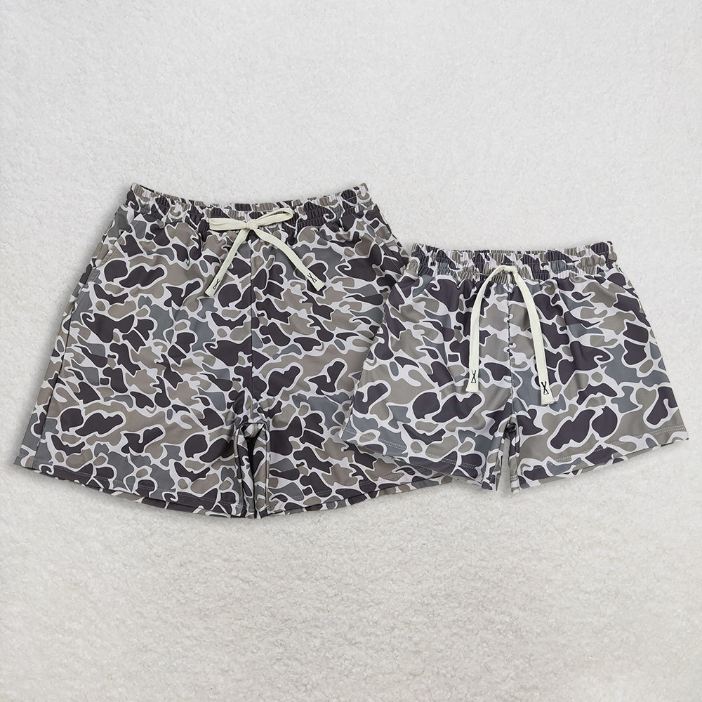 RTS Sibling Baby Boy Adult Swim Trunks Dark Grey Camo Hunting Pocket Shorts Daddy and Me Swimsuit Swimwear