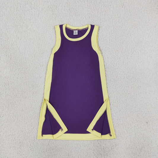 Baby Girls Kids Yoga Active Sleeveless Yellow Trim Dress Purple Clothes