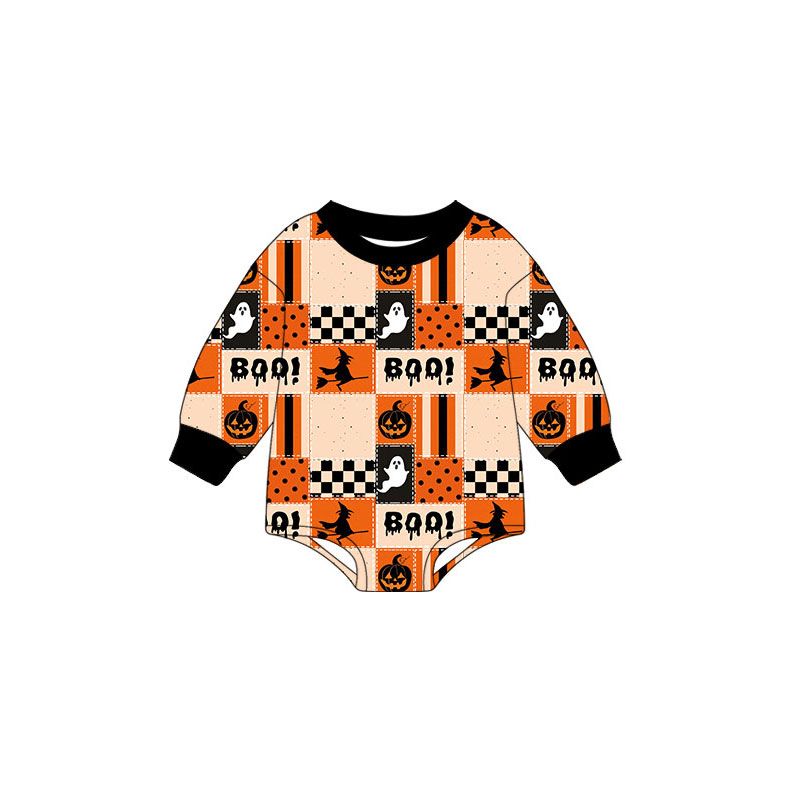 Moq 5 Preorder Baby Boys Infant Long Sleeves Halloween Ghosts Bubble Romper Clothes