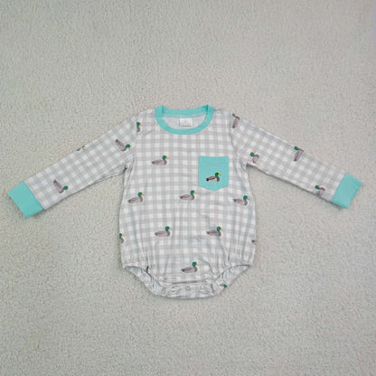 Sibling Baby Boys Kids Long Sleeves Embroidery Ducks Plaid Romper Set Clothes