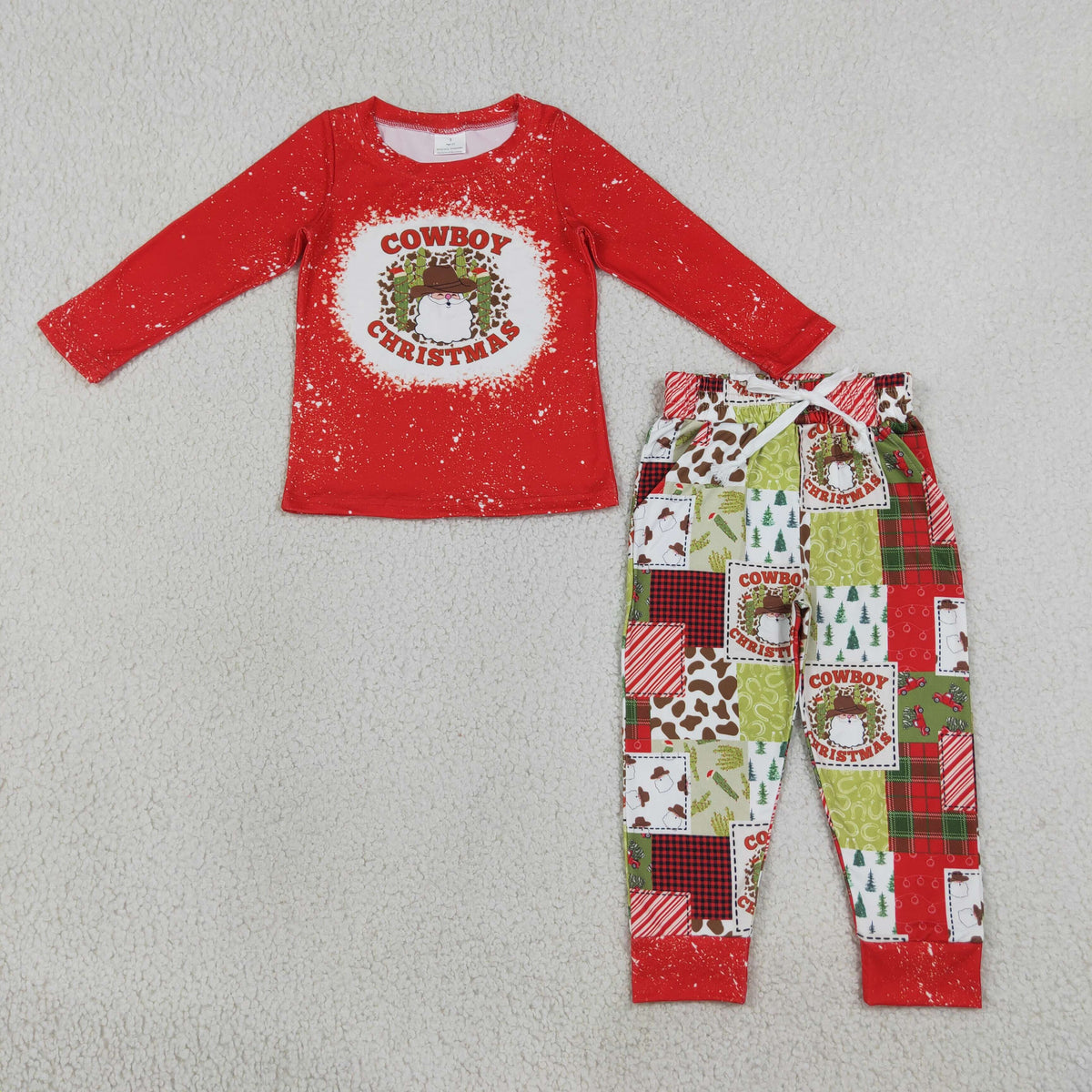 Baby Boy Kids Long Sleeves Cowboy Christmas Red Shirt Pockets Pants Set Clothes