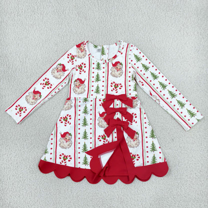 Baby Girls Kids Long Sleeves Christmas Santa Bows Scallop Dress Yoga Active Clothes