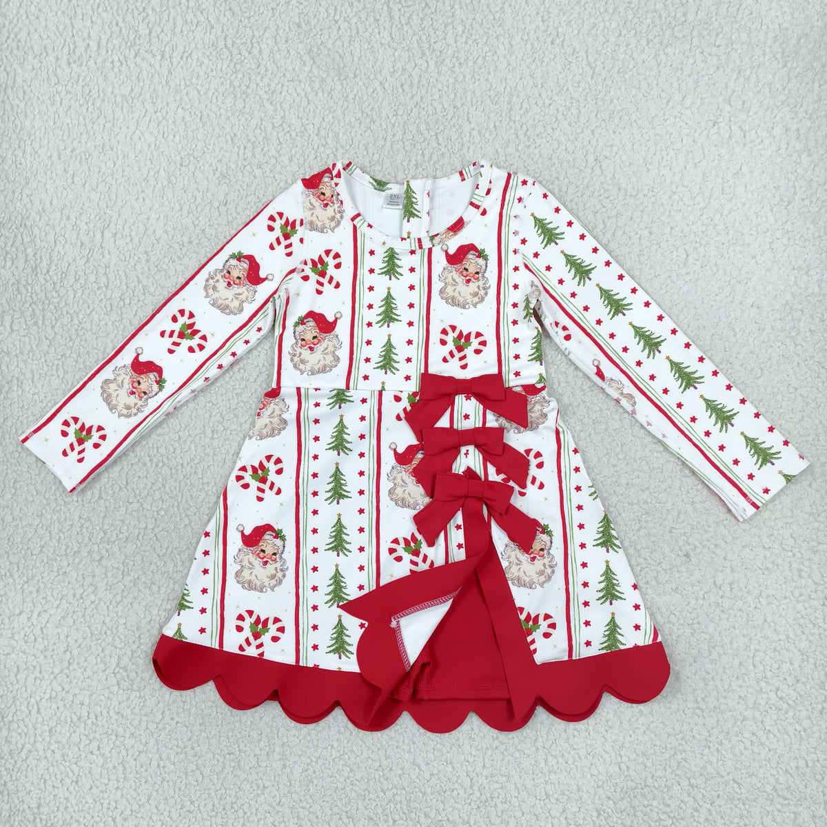 Sibling Baby Girls Kids Long Sleeves Christmas Bows Scallop Dresses Yoga Active Clothes