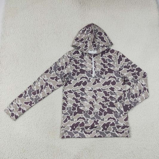 Adult Men Long Sleeves Hoodie Zipper Pullover Camo Shirt