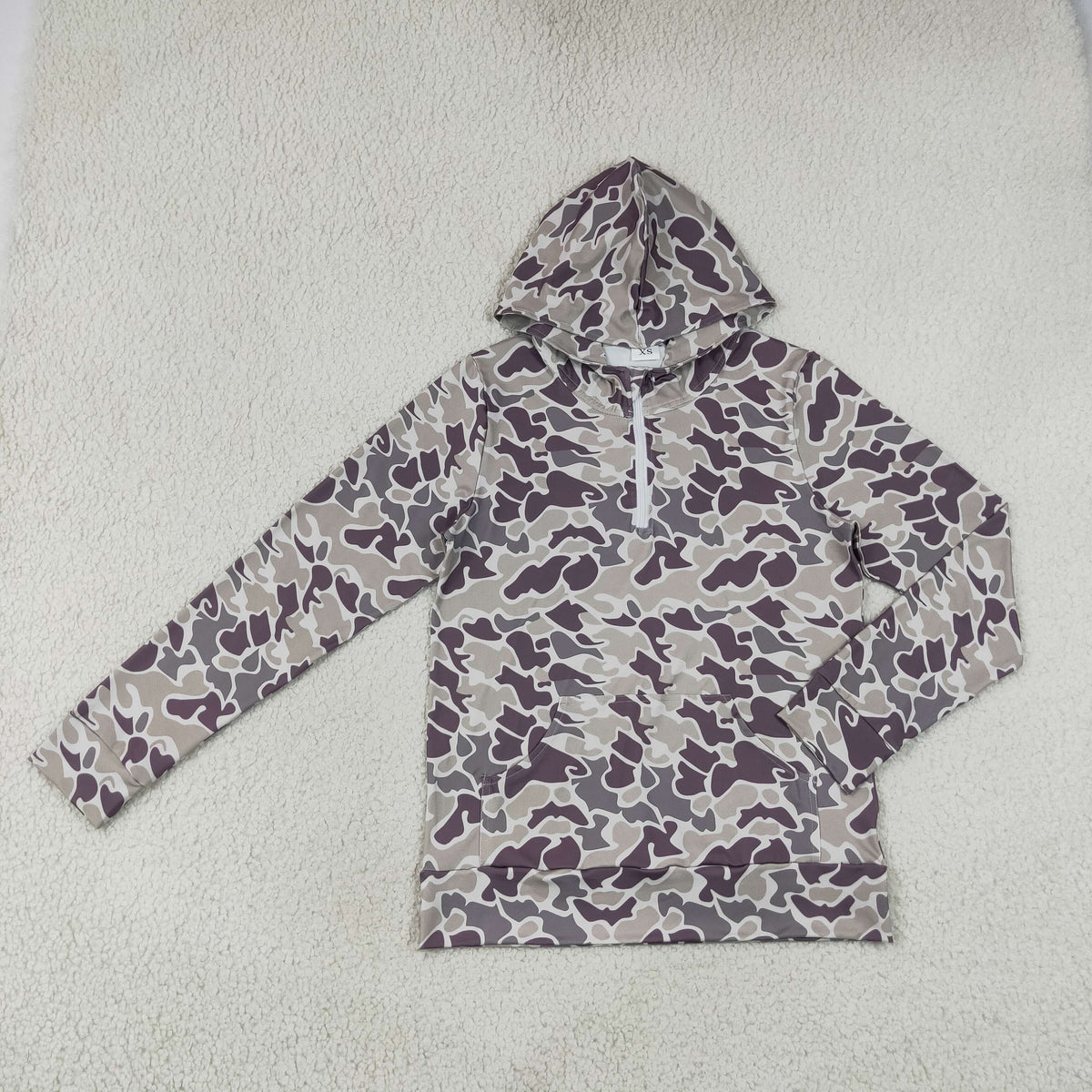 Sibling Adult Women Long Sleeves Hoodie Zipper Camo Pullovers Shirts Clothes