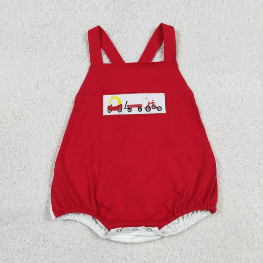 Baby Boy Infant Sleeveless Embroidery Car Red Bubble Romper