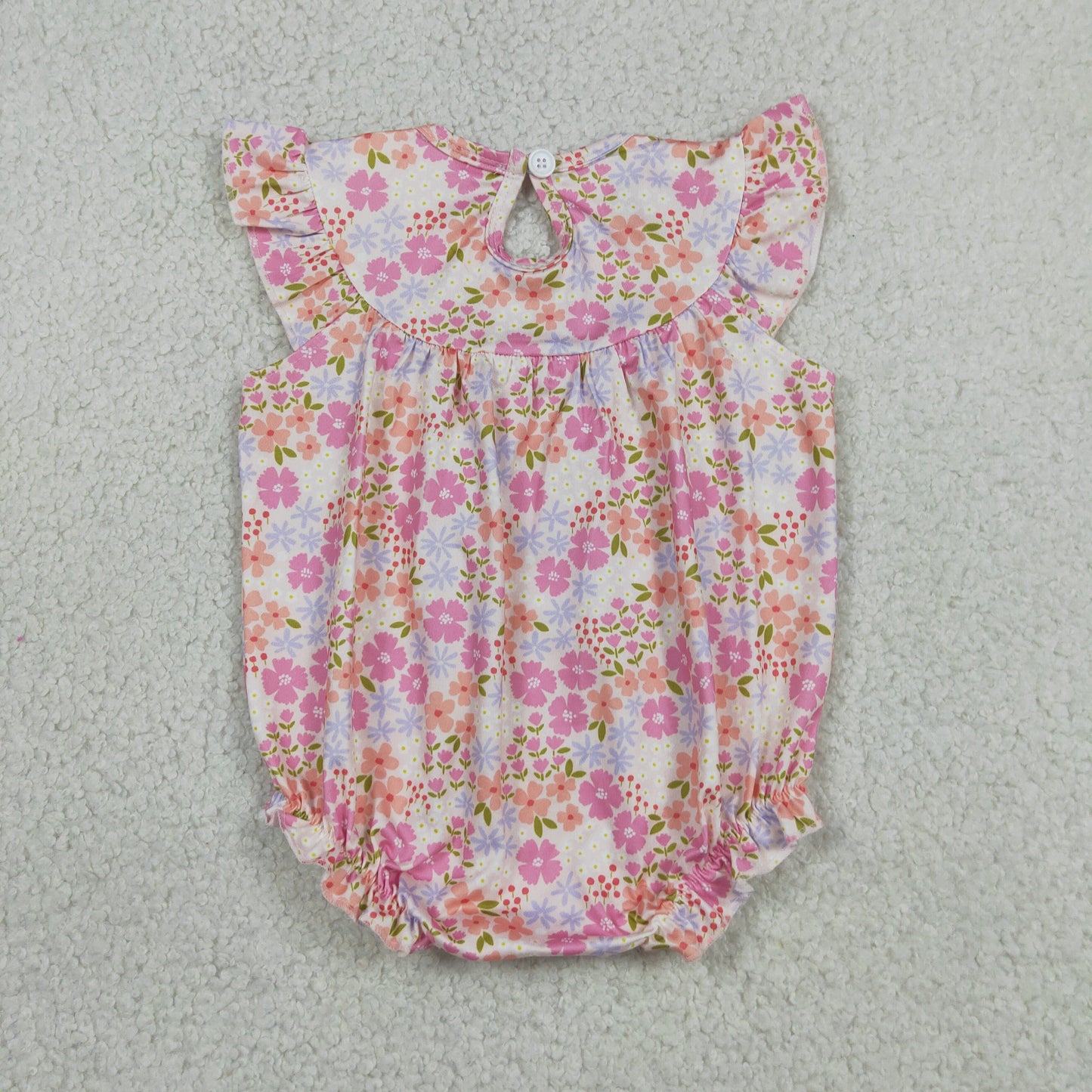 Baby Girls Infant Short Sleeves Embroidery I Love Dad Flower Pink Romper