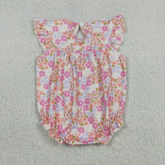 Baby Girls Infant Short Sleeves Embroidery I Love Dad Flower Pink Romper