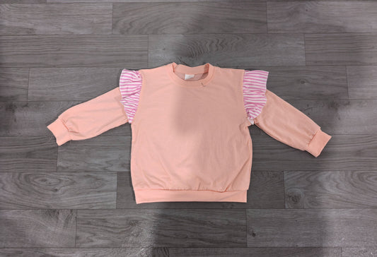 No moq Preorder Baby Girls Toddler Stripes Ruffle Long Sleeves Pink Shirt Cotton Clothes