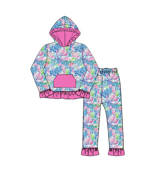 Moq 5 Preorder Baby Girls Kids Long Sleeves Flower Pocket Hoodie Pullover Pants Set Clothes