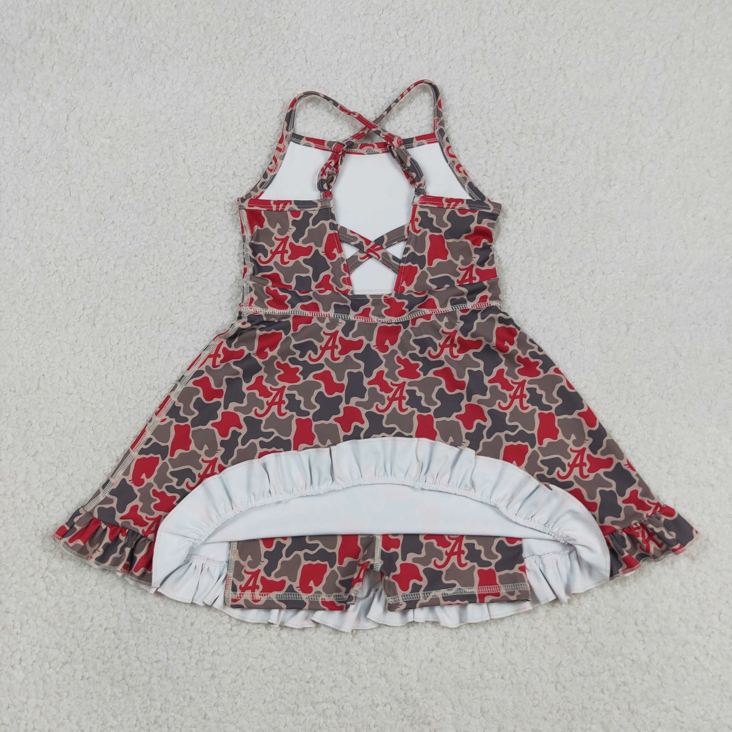 Baby Girls Kids Straps A Camo Print Team Yoga Ruffle Knee Length Dress