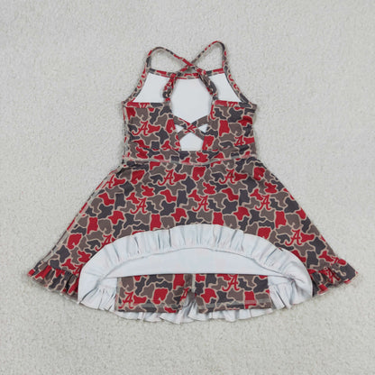 Baby Girls Kids Straps A Camo Print Team Yoga Ruffle Knee Length Dress