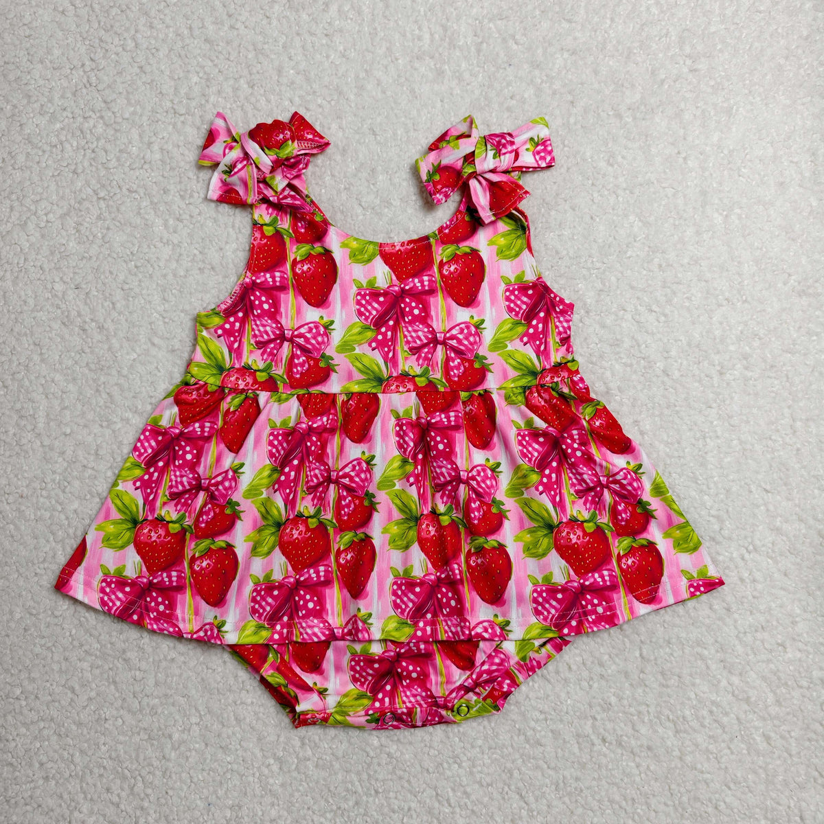Sibling Baby Girls Kids Strawberry Bows Romper Dress Set Summer Clothes