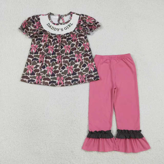 RTS Sibling Baby Girls Kids Toddler Embroidery Smocked Daddy's Girl Camo Bows Romper Set