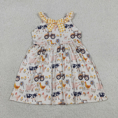 Baby Girls Kids Farm Animals Flower Plaid Ruffle Knee Length Dress