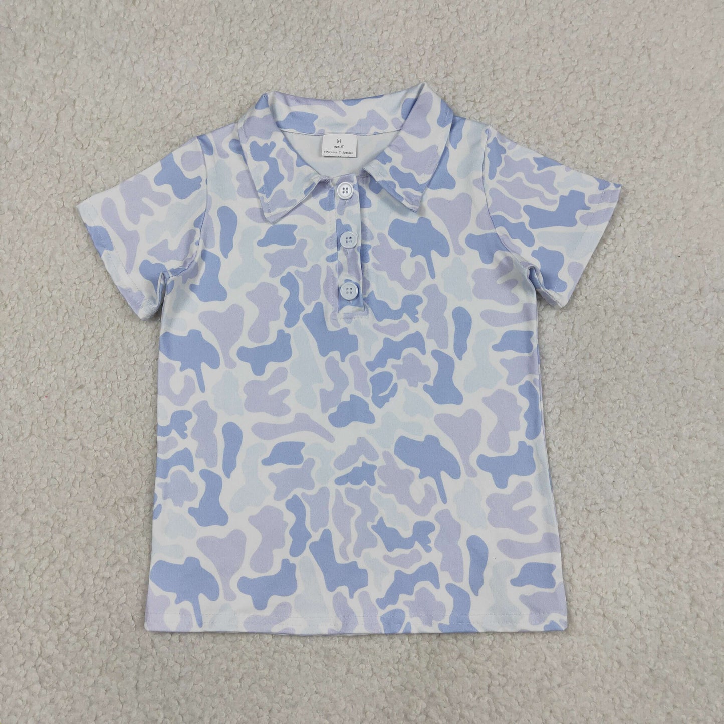Baby Boys Kids Short Sleeves Blue Camo Buttons Shirt Tops