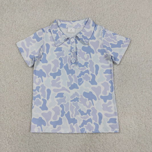 Baby Boys Kids Short Sleeves Blue Camo Buttons Shirt Tops