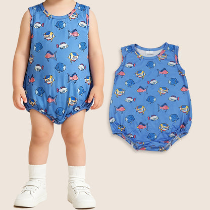 Baby Boys Infant Sleeveless Fish Blue Bubble Romper Clothes