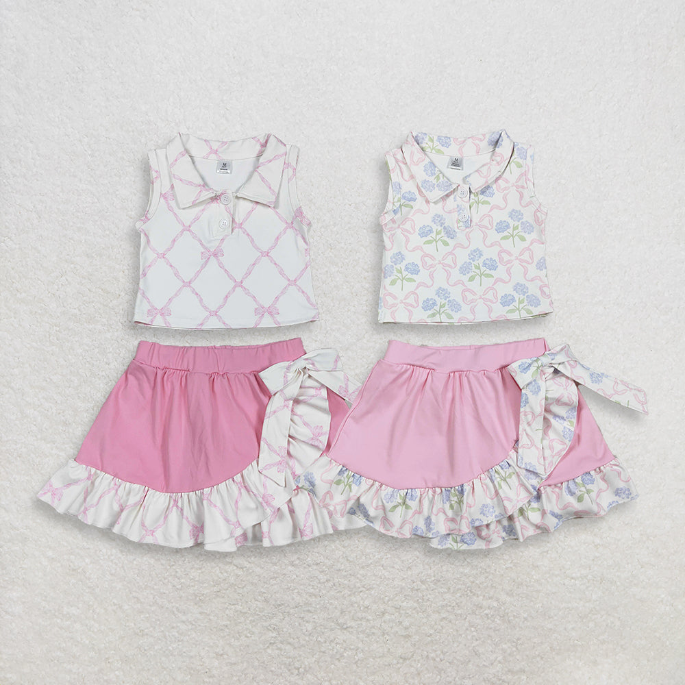 Sibling Baby Girls Bows Buttons Tops Ruffle Pink Skirts Shorts Yoga Active Clothes Sets