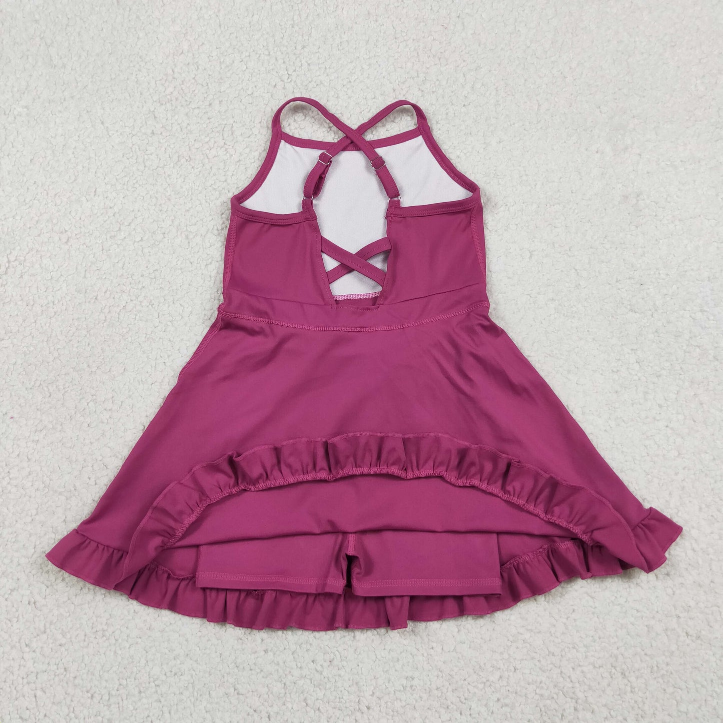 Baby Girls Kids Straps Yoga Active Purple Ruffle Knee Length Dress