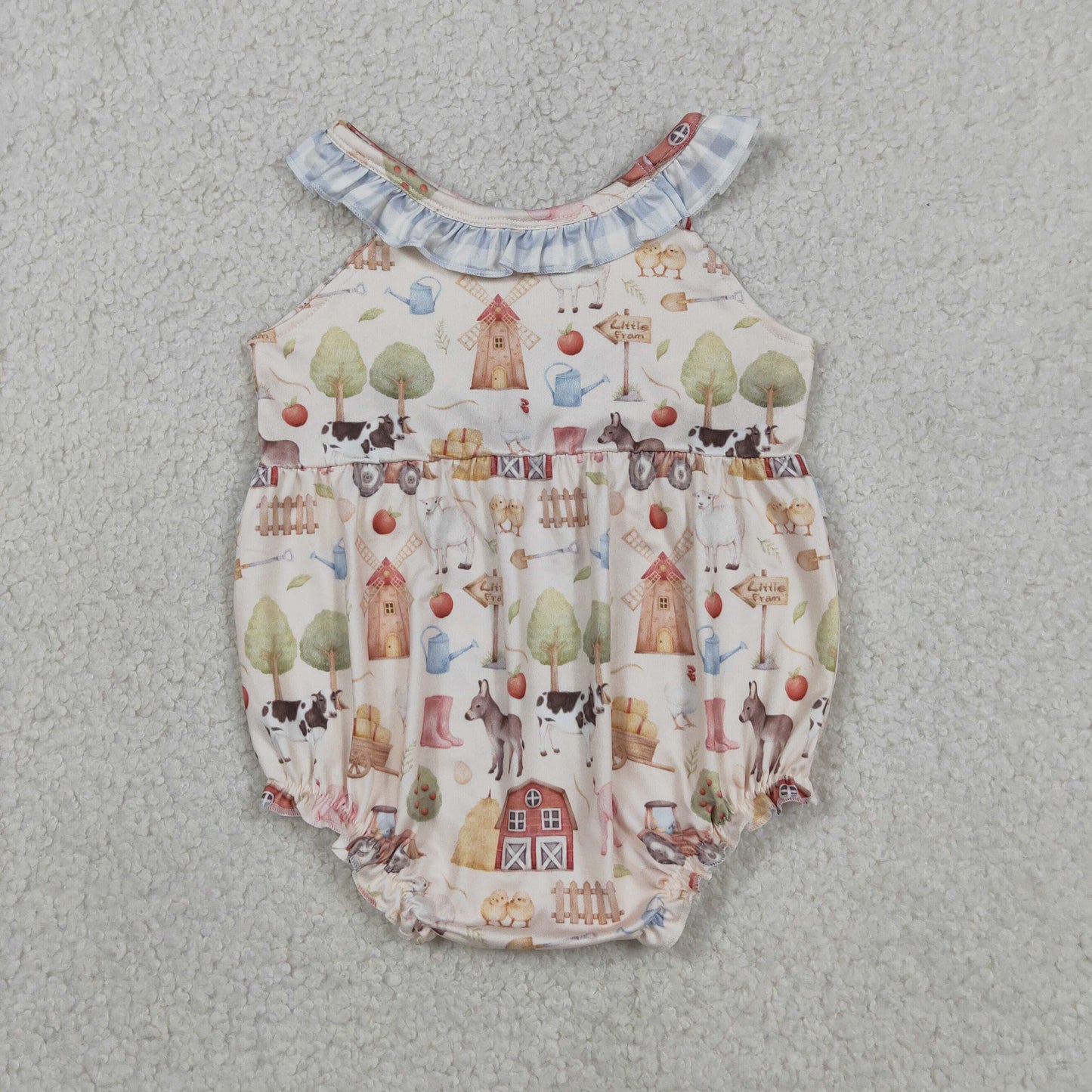 Baby Girls Infant Farm Animals Ruffle Summer Bubble Romper