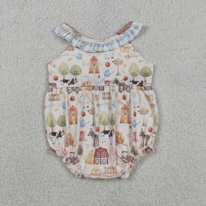 Baby Girls Infant Farm Animals Ruffle Summer Bubble Romper