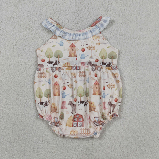 Baby Girls Infant Farm Animals Ruffle Summer Bubble Romper