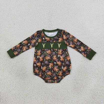 Boys Infant Long Sleeves Embroidery Deer Camo Bubble Romper